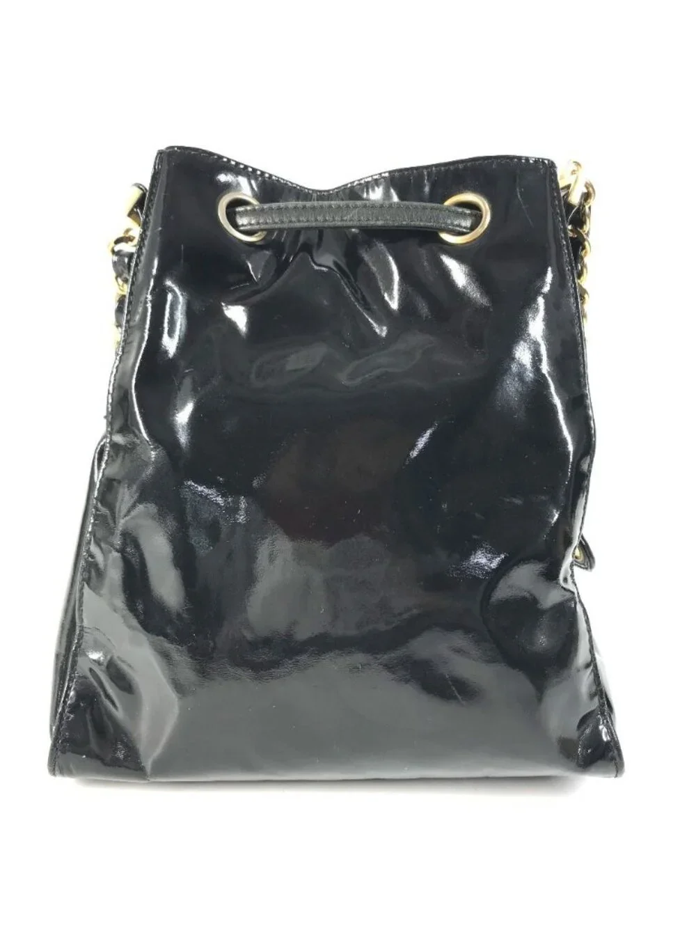Chanel Shoulder Bag Drawstring CC Logo Enamel Black